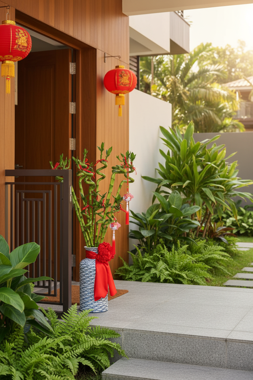 Koi Prosperity Bamboo at Malaysian home entrance