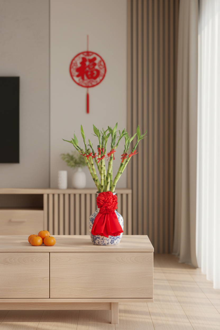 Prosperous Lucky Bamboo on console table