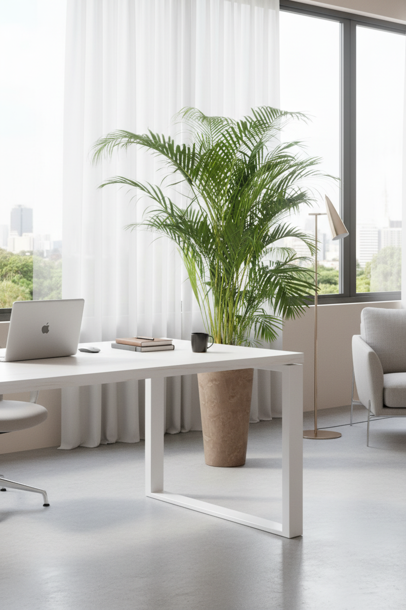 Areca Palm in taupe pot - modern office