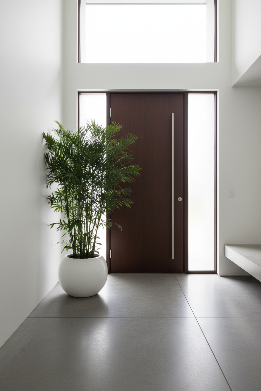 Bamboo Palm at Modern Home Entrance