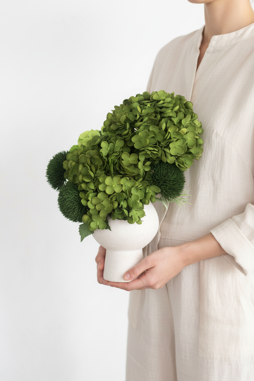 Hands Holding Sage Green Hydrangea - New Angle