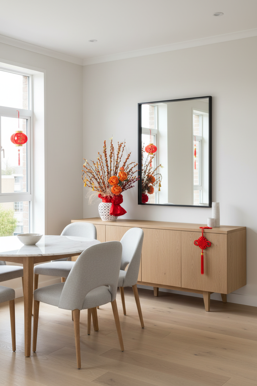 Signature Luxe Willow on dining room sideboard cabinet